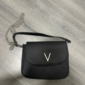 Valentina Black Crossbody Bag with Silver Chain